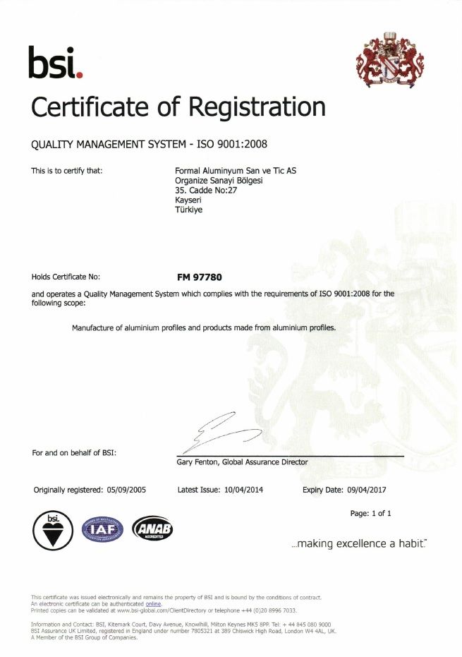 ISO 9001:2008 Belgemiz Yenilendi