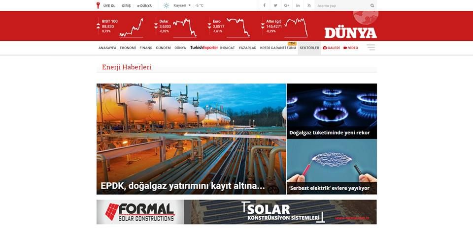 Dünya Gazetesi Solar Reklamımız..
